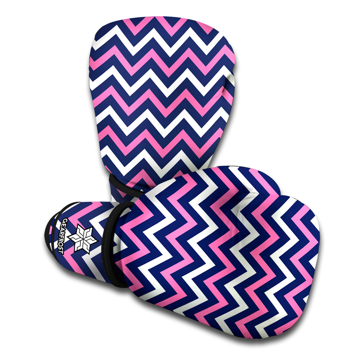 Navy Pink And White Chevron Print Boxing Gloves
