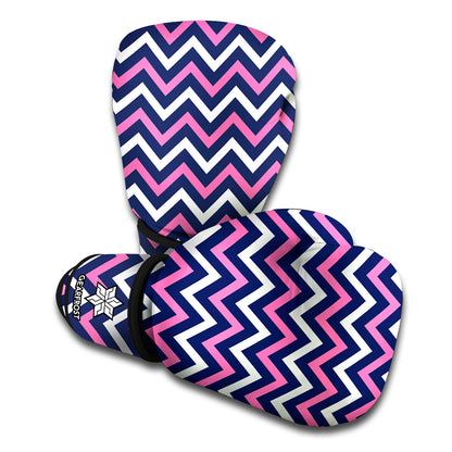Navy Pink And White Chevron Print Boxing Gloves