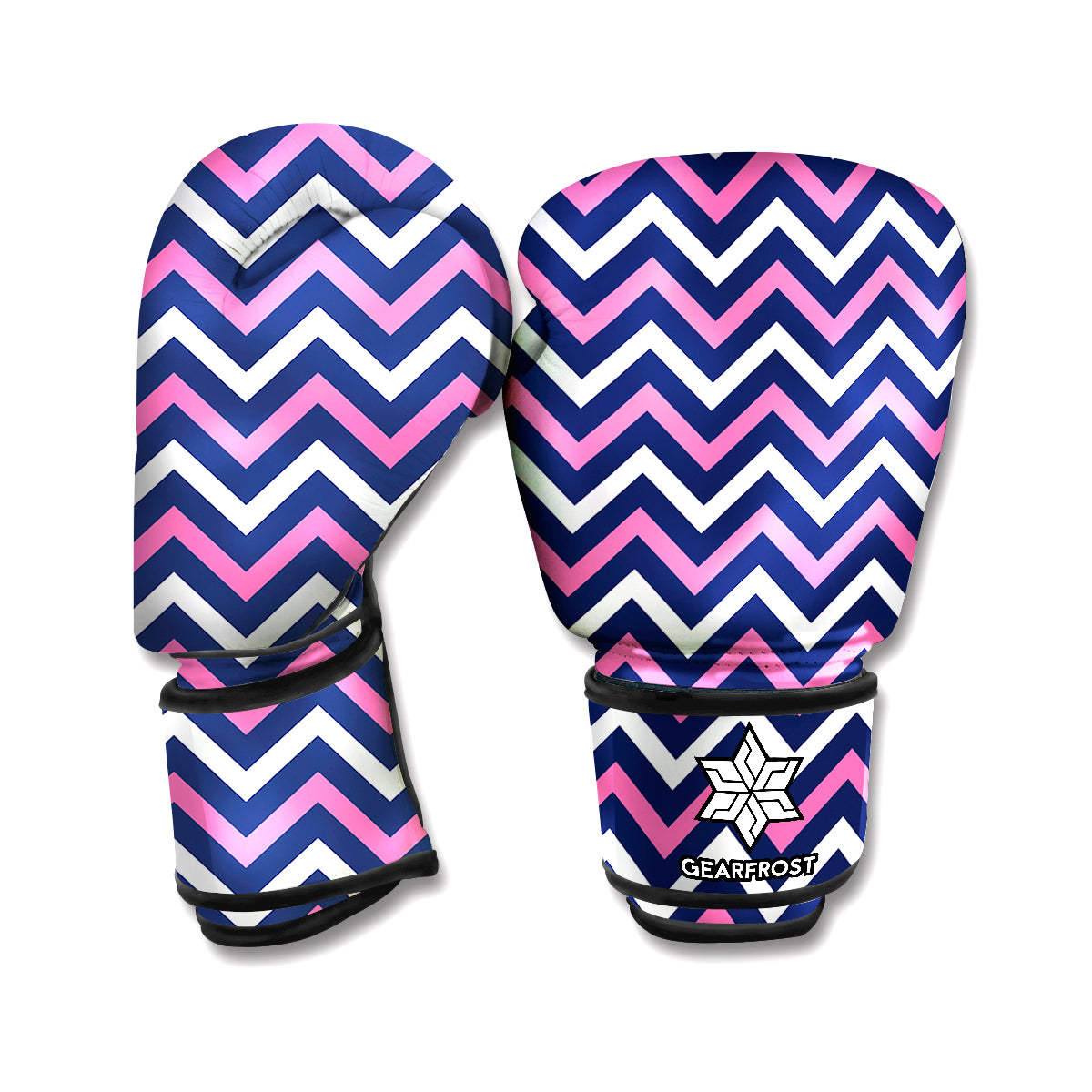 Navy Pink And White Chevron Print Boxing Gloves