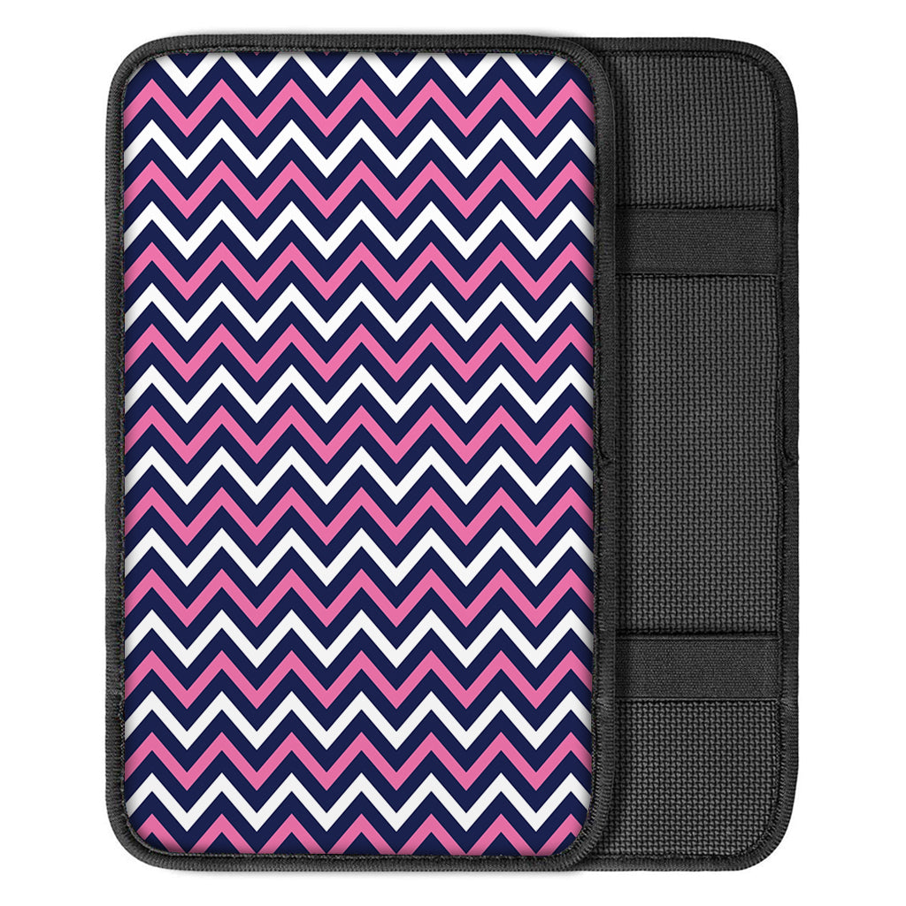 Navy Pink And White Chevron Print Car Center Console Cover
