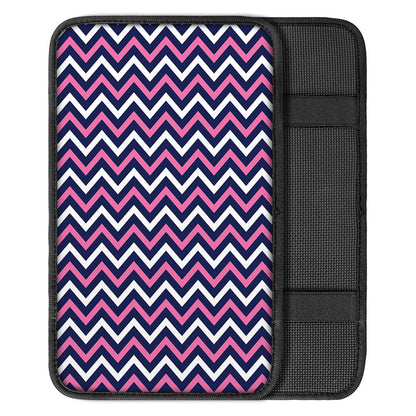 Navy Pink And White Chevron Print Car Center Console Cover