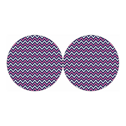 Navy Pink And White Chevron Print Car Coasters