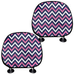 Navy Pink And White Chevron Print Car Headrest Covers