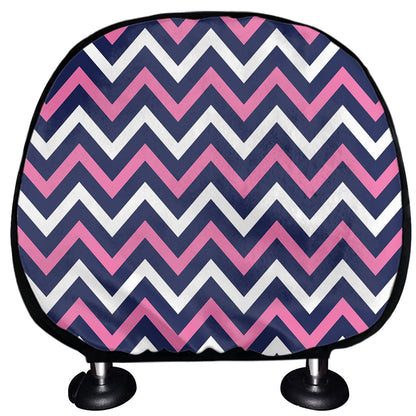 Navy Pink And White Chevron Print Car Headrest Covers