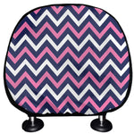 Navy Pink And White Chevron Print Car Headrest Covers