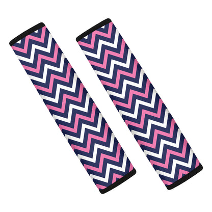 Navy Pink And White Chevron Print Car Seat Belt Covers