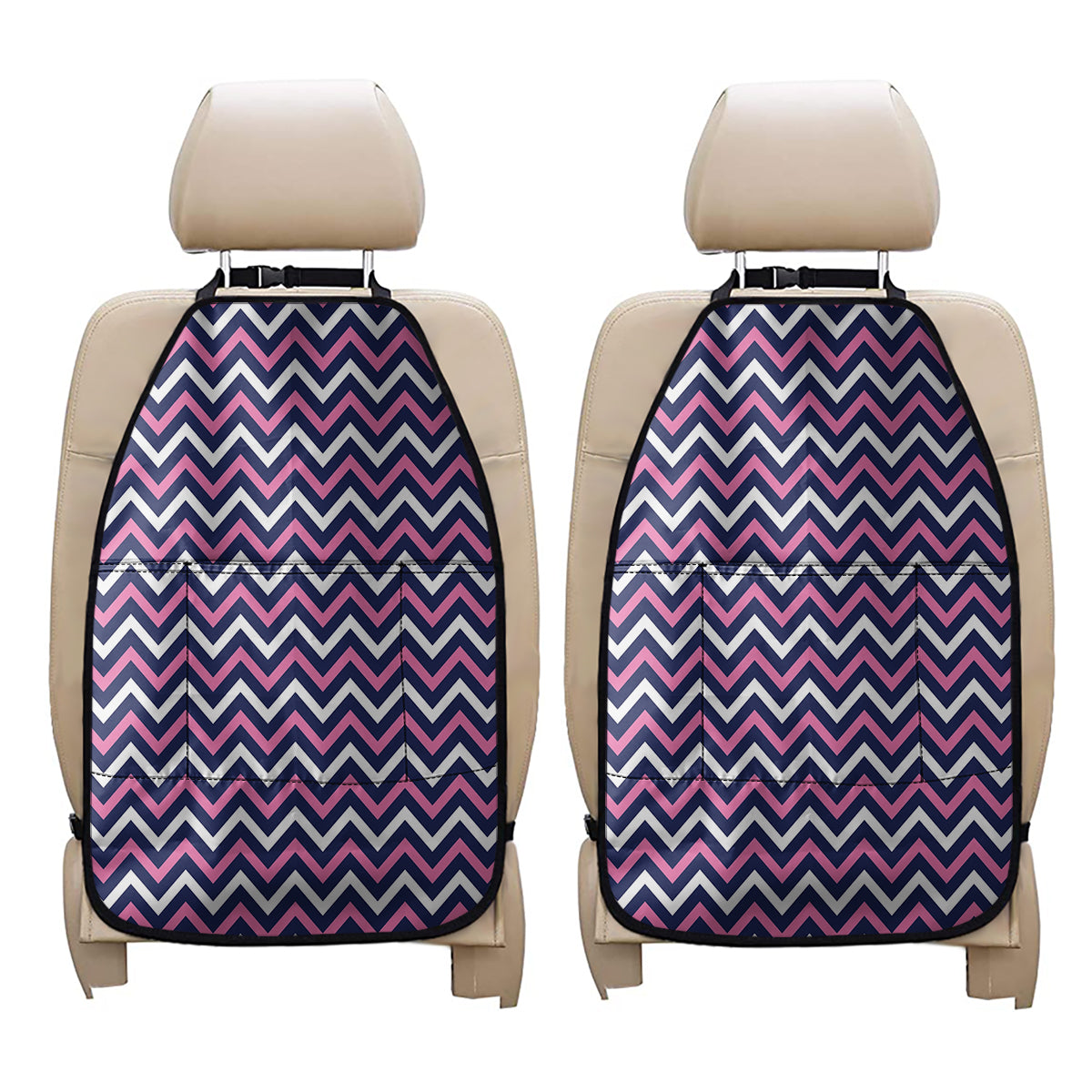 Navy Pink And White Chevron Print Car Seat Organizers