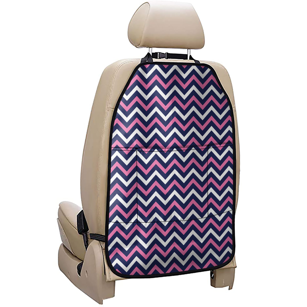 Navy Pink And White Chevron Print Car Seat Organizers