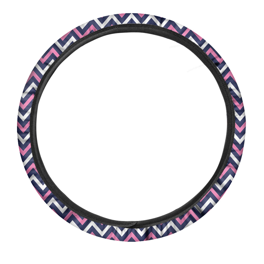 Navy Pink And White Chevron Print Car Steering Wheel Cover