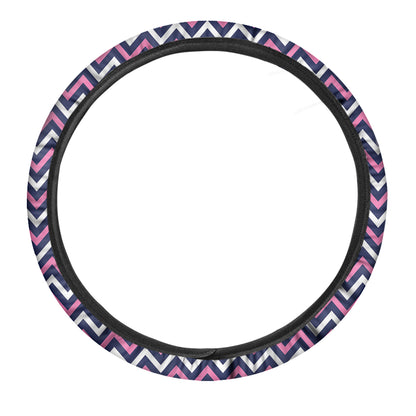 Navy Pink And White Chevron Print Car Steering Wheel Cover