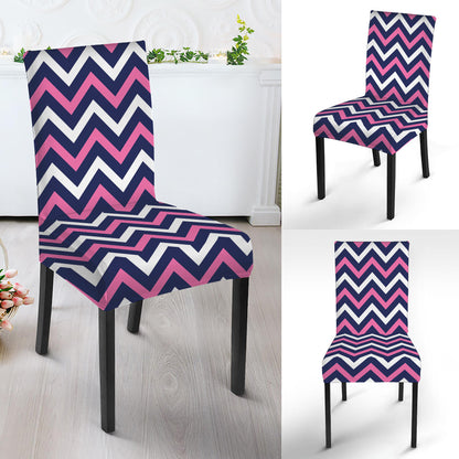 Navy Pink And White Chevron Print Dining Chair Slipcover