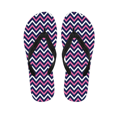 Navy Pink And White Chevron Print Flip Flops