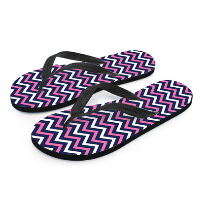Navy Pink And White Chevron Print Flip Flops