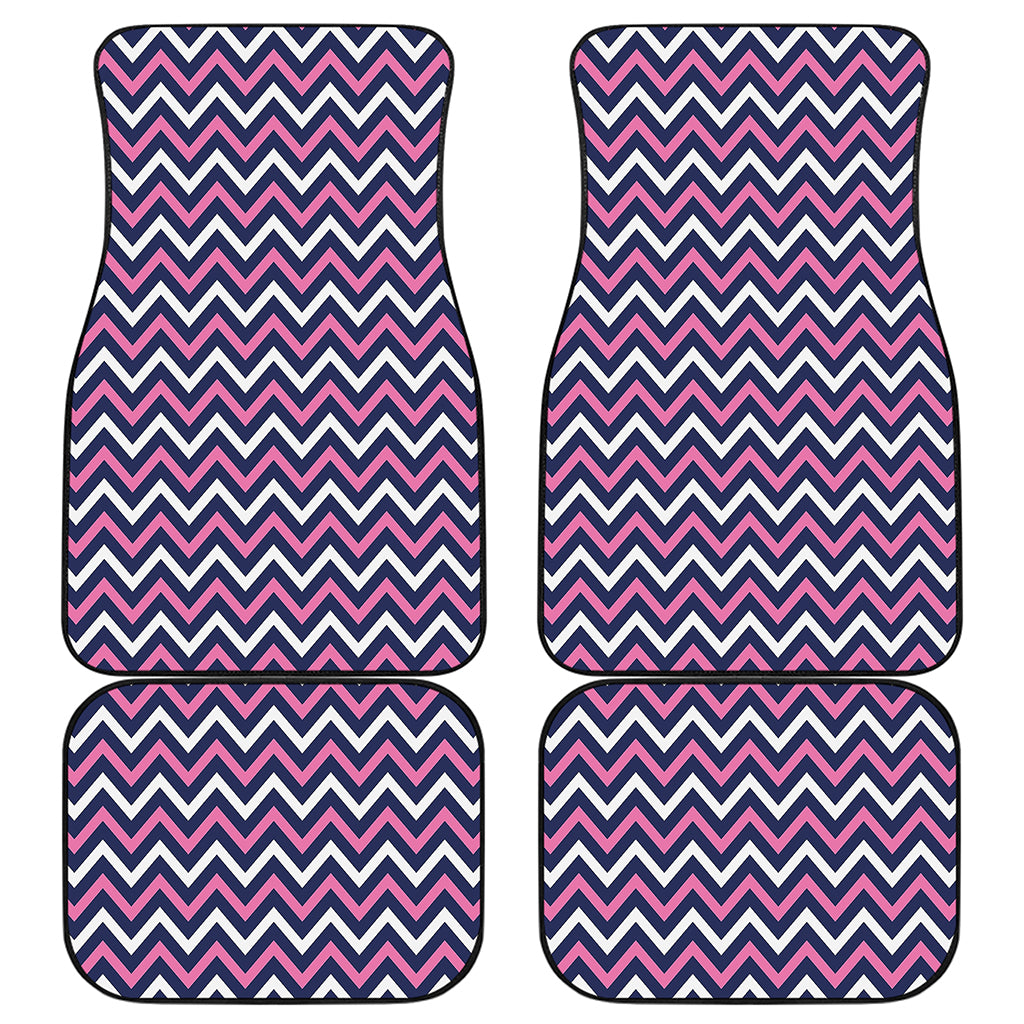 Navy Pink And White Chevron Print Front and Back Car Floor Mats