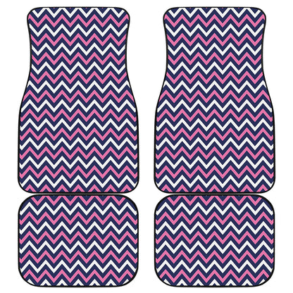 Navy Pink And White Chevron Print Front and Back Car Floor Mats