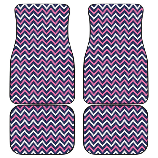Navy Pink And White Chevron Print Front and Back Car Floor Mats