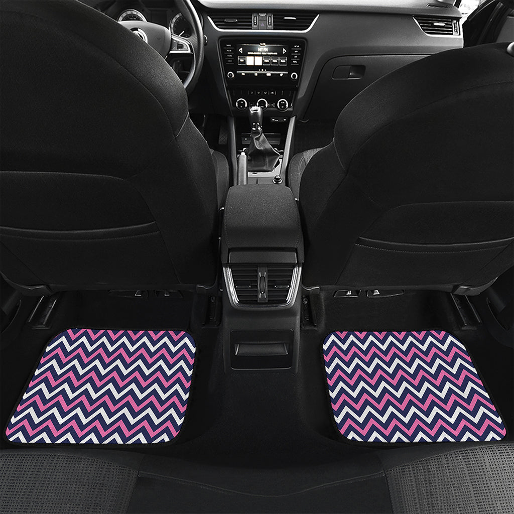 Navy Pink And White Chevron Print Front and Back Car Floor Mats