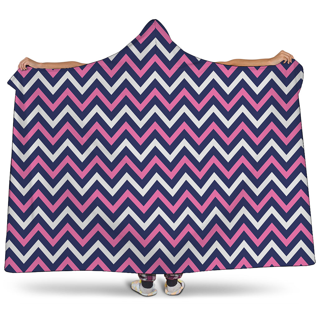 Navy Pink And White Chevron Print Hooded Blanket