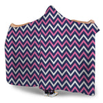 Navy Pink And White Chevron Print Hooded Blanket