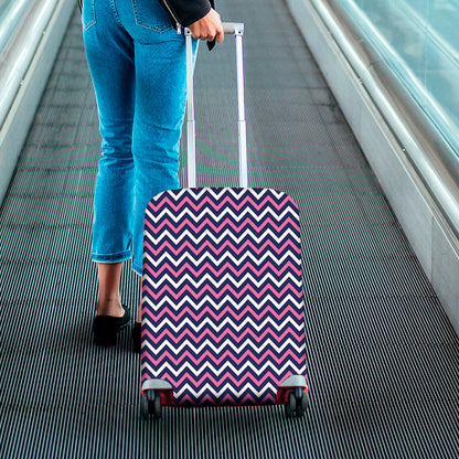 Navy Pink And White Chevron Print Luggage Cover