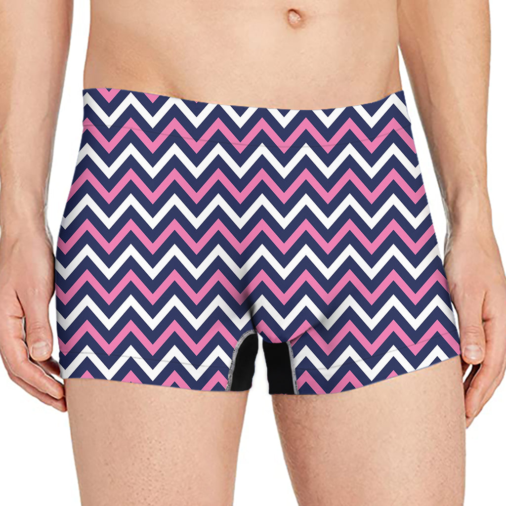 Navy Pink And White Chevron Print Men's Boxer Briefs