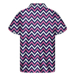 Navy Pink And White Chevron Print Men's Short Sleeve Shirt