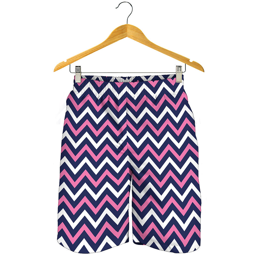 Navy Pink And White Chevron Print Men's Shorts