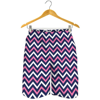 Navy Pink And White Chevron Print Men's Shorts