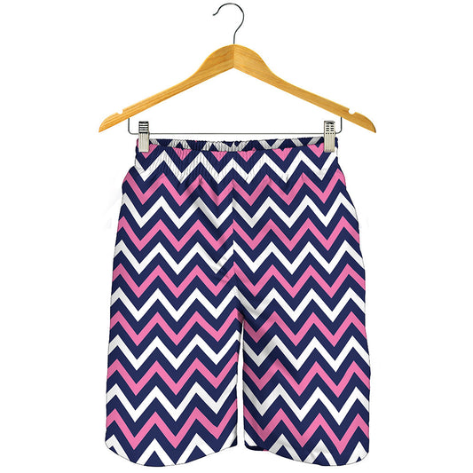 Navy Pink And White Chevron Print Men's Shorts
