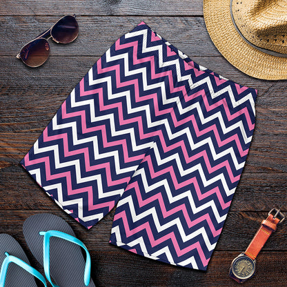 Navy Pink And White Chevron Print Men's Shorts