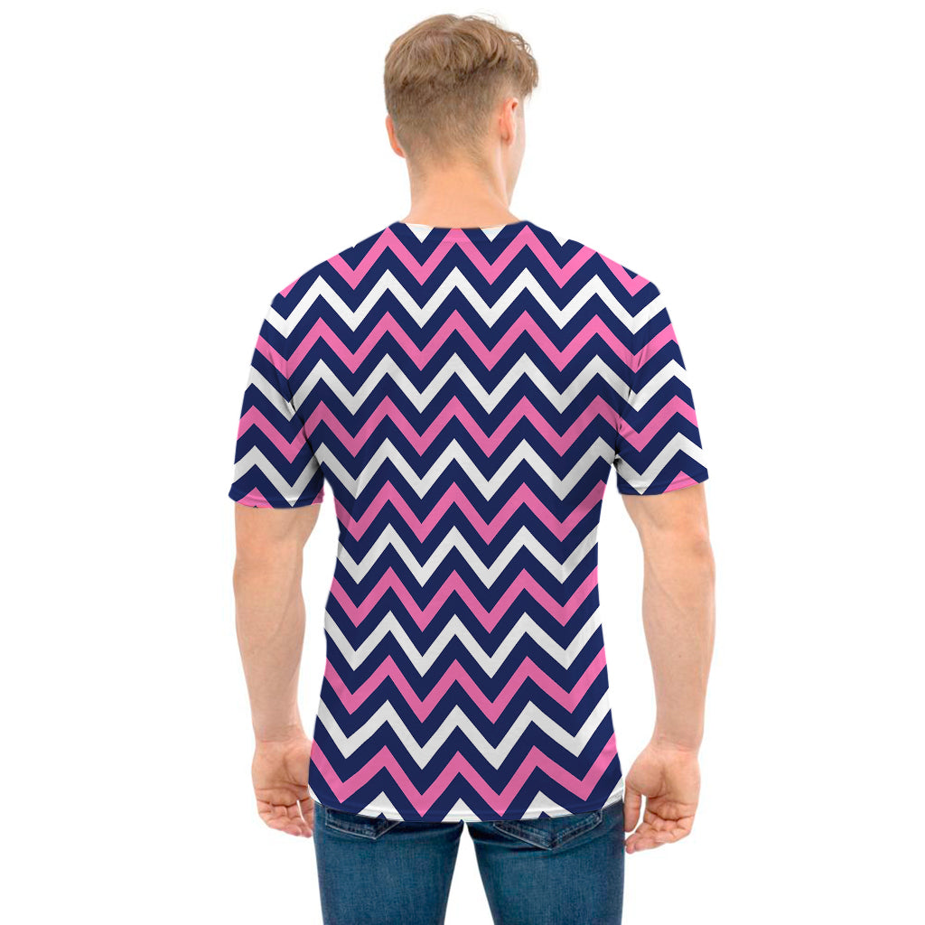 Navy Pink And White Chevron Print Men's T-Shirt