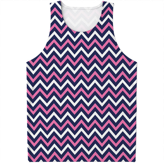 Navy Pink And White Chevron Print Men's Tank Top