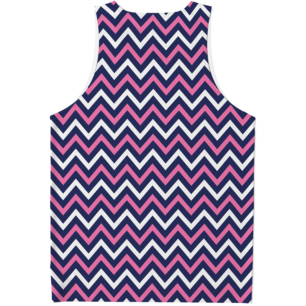 Navy Pink And White Chevron Print Men's Tank Top