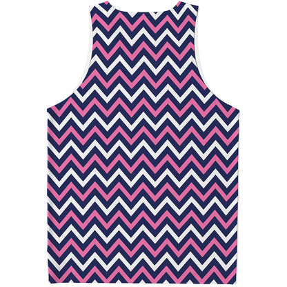 Navy Pink And White Chevron Print Men's Tank Top