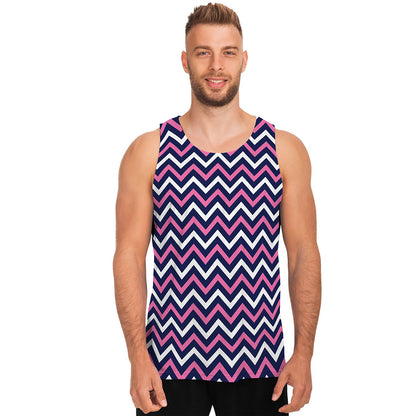 Navy Pink And White Chevron Print Men's Tank Top