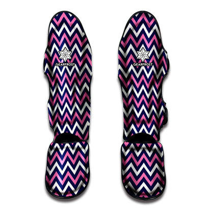 Navy Pink And White Chevron Print Muay Thai Shin Guard