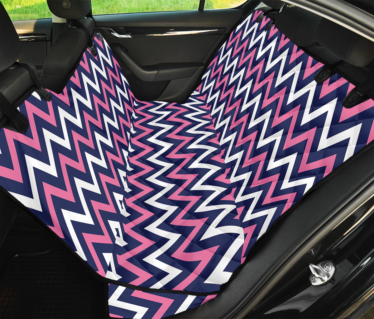 Navy Pink And White Chevron Print Pet Car Back Seat Cover