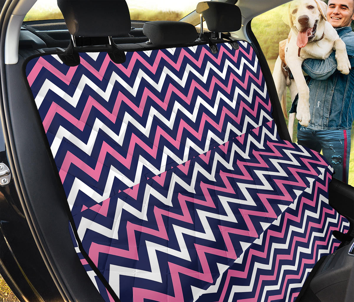 Navy Pink And White Chevron Print Pet Car Back Seat Cover