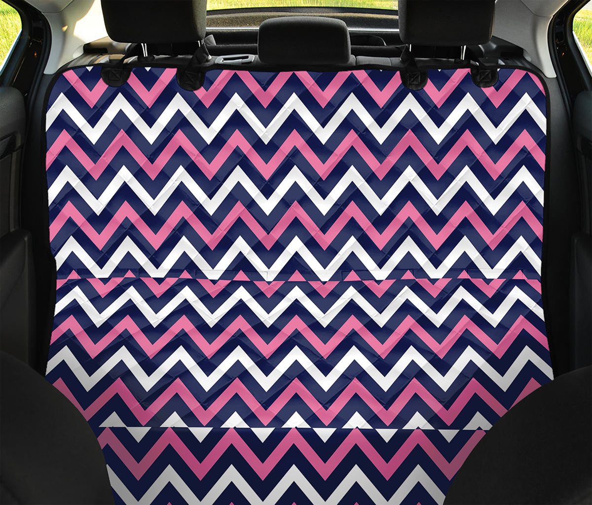 Navy Pink And White Chevron Print Pet Car Back Seat Cover