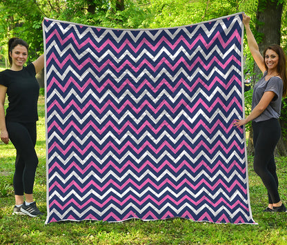 Navy Pink And White Chevron Print Quilt