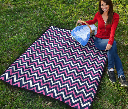Navy Pink And White Chevron Print Quilt