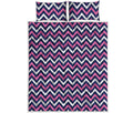 Navy Pink And White Chevron Print Quilt Bed Set