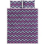 Navy Pink And White Chevron Print Quilt Bed Set