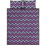 Navy Pink And White Chevron Print Quilt Bed Set