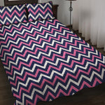 Navy Pink And White Chevron Print Quilt Bed Set