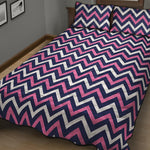 Navy Pink And White Chevron Print Quilt Bed Set