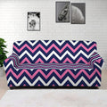 Navy Pink And White Chevron Print Sofa Cover