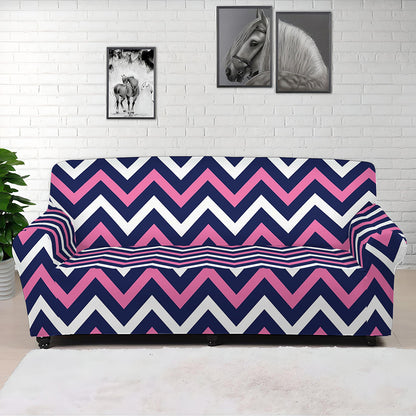 Navy Pink And White Chevron Print Sofa Cover