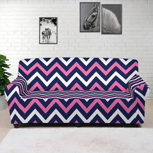 Navy Pink And White Chevron Print Sofa Cover