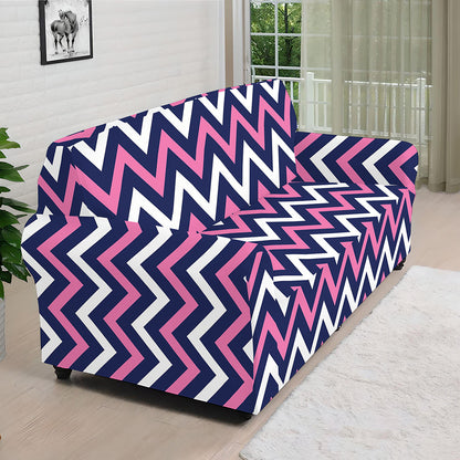 Navy Pink And White Chevron Print Sofa Cover